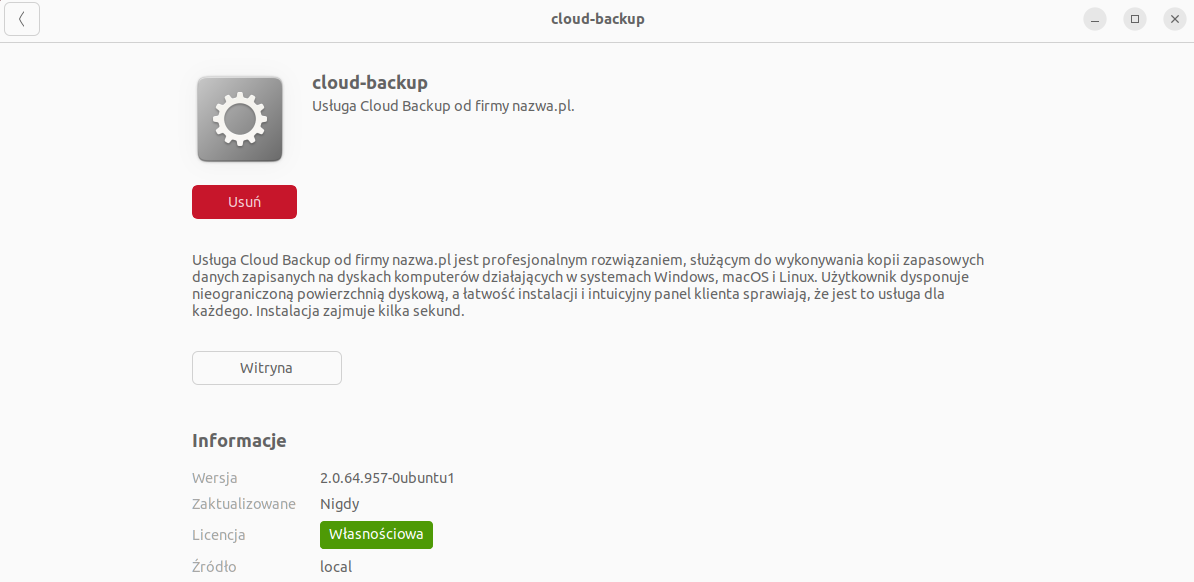 cloud backup linux intalacja krok3 podsumowanie