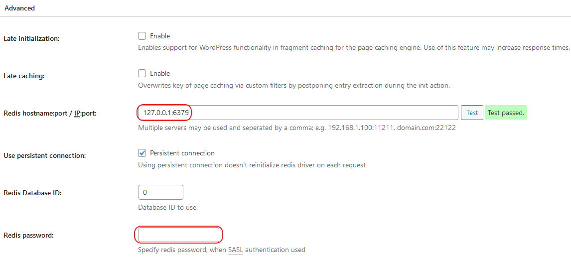 WordPress W3 Total Cache Performances Redis Password