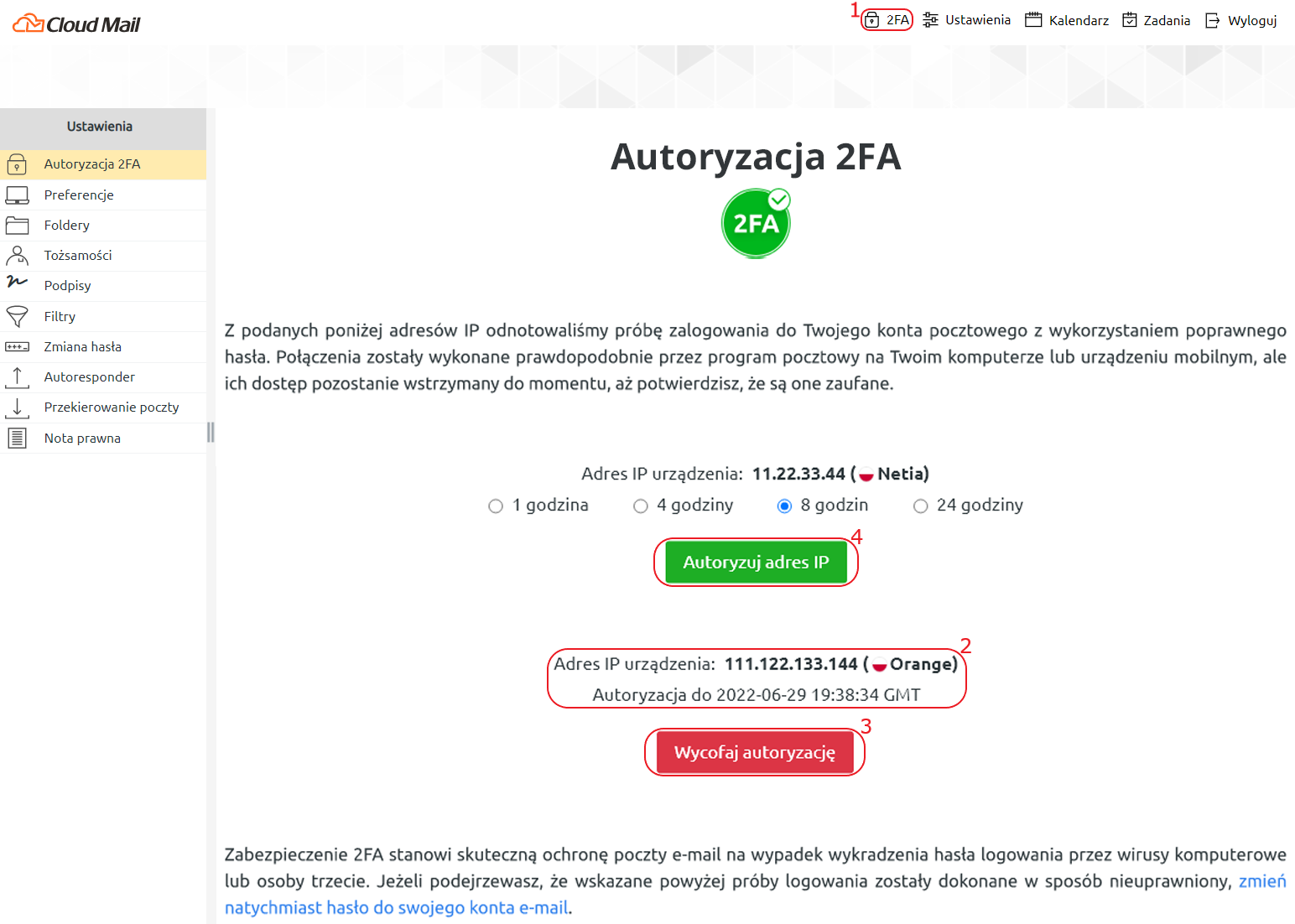 autoryzacja 2fa cloud mail autoryzowane urzadzenia