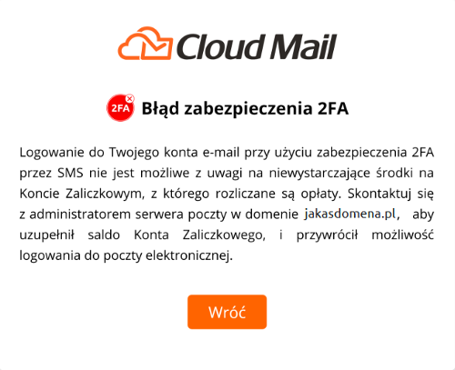 cloud mail logowanie krok 2 2fa wlaczone brak srodkow
