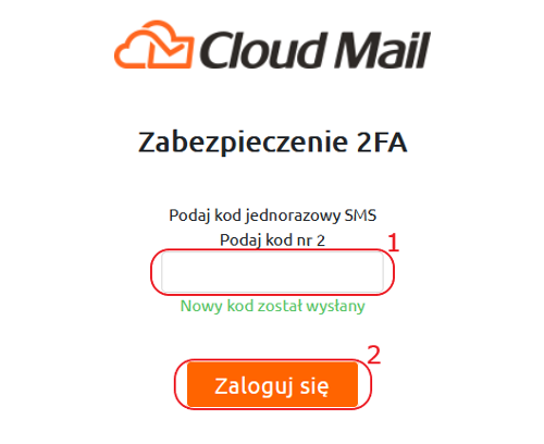 cloud mail logowanie krok 3 2fa wlaczone wyslano nowy kod