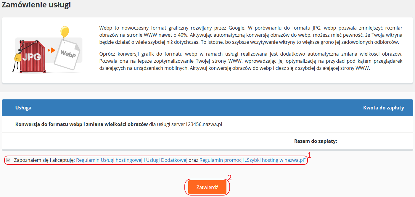 cloudhosting panel cdn kompresja obrazow zatwierdz uslugi