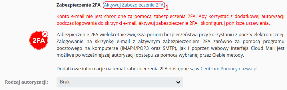 cloudhosting panel poczta zabezpieczenie 2fa aktywuj