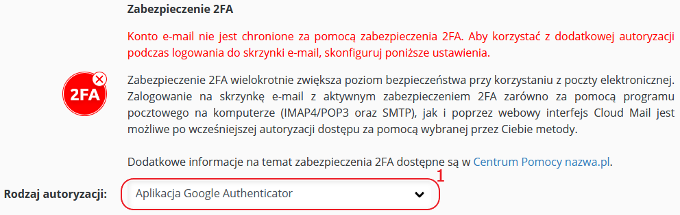 cloudhosting panel poczta zabezpiecznie 2fa wlaczenie google authenticator