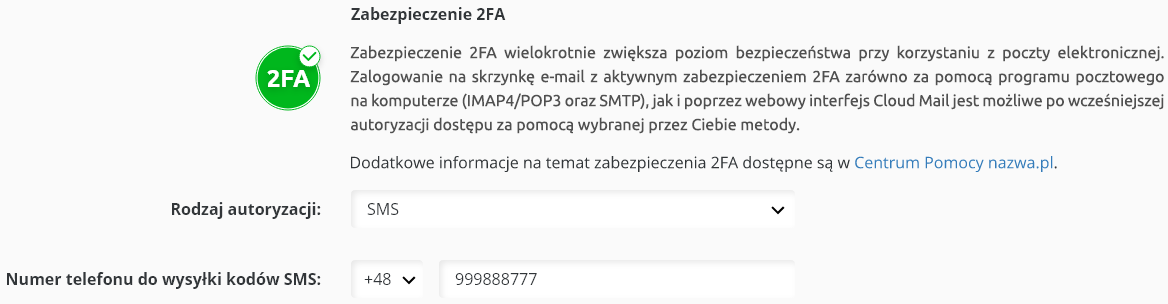 zabezpieczenie 2fa sms