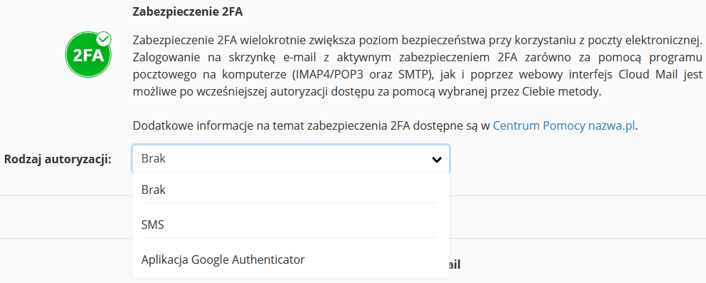 zabezpieczenie 2fa wybor metody