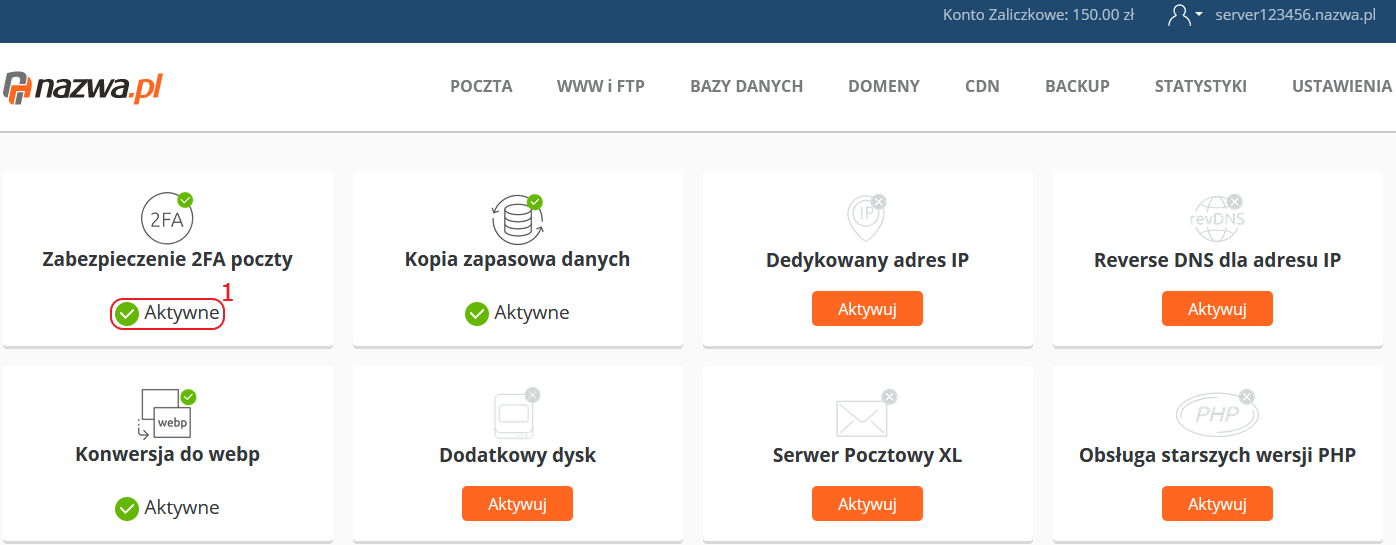 cloudhosting panel strona glowna zabezpiecznie 2fa aktywne