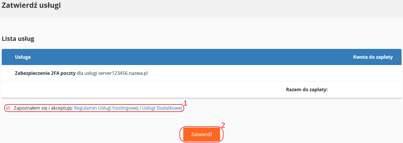 cloudhosting panel zabezpieczenie 2fa zamowienie zatwierdz