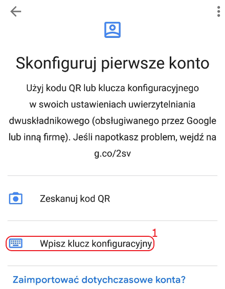 ga klucz konfiguracyjny krok 2 wpisz klucz