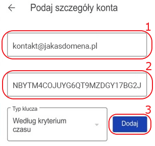 ga klucz konfiguracyjny krok 3 szczegoly konta klucz