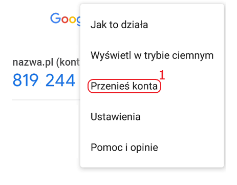 ga przenoszenie kont krok 1