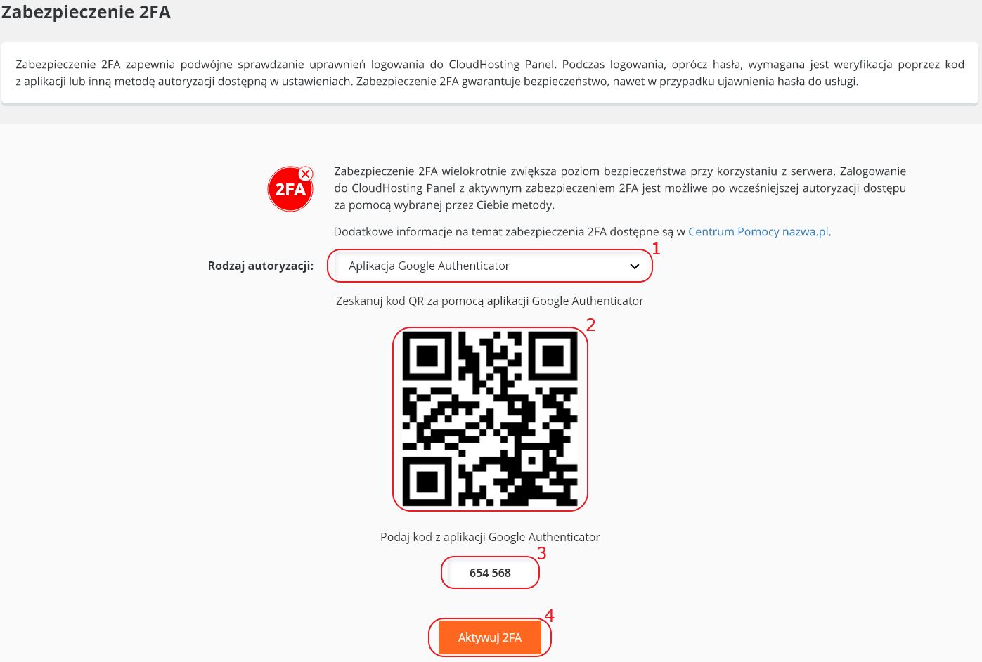 cloudhosting panel 2fa aktywacja