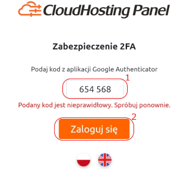 cloudhosting panel 2fa logowanie blad wpisz ponownie kod