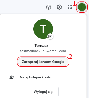 imap gmail 2fa menu zarzadzaj kontem