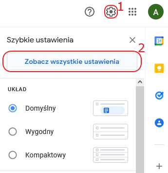 imap gmail menu ustawienia