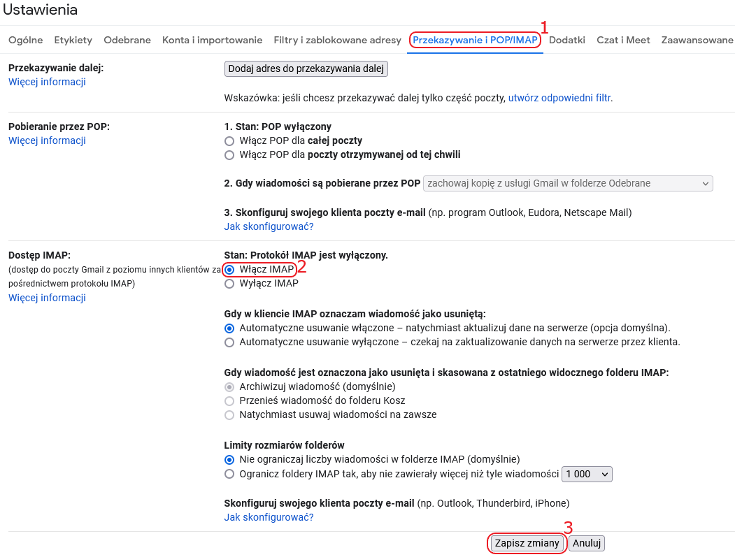 imap gmail ustawienia wlaczenie imap