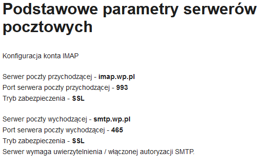imap wp parametry serwerow