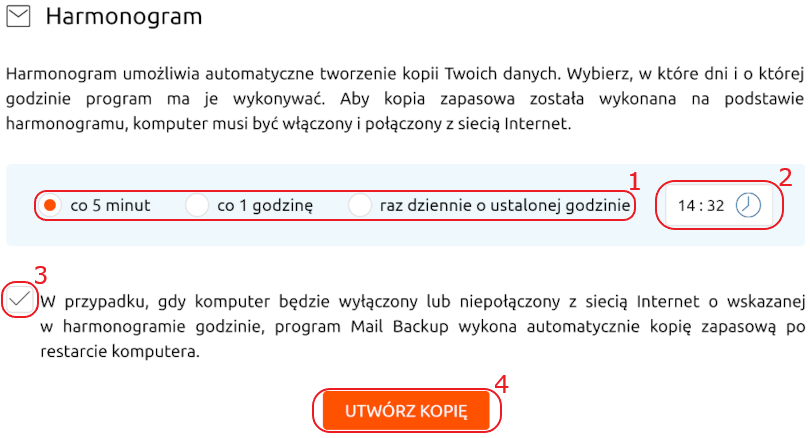 mail backup dodaj kopie harmonogram