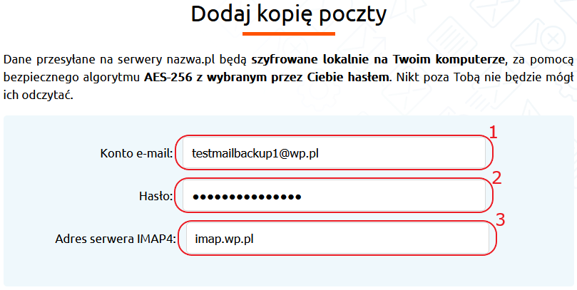 mail backup dodaj kopie wp dane konta