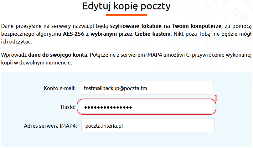 mail backup edycja kopii zmiana hasla