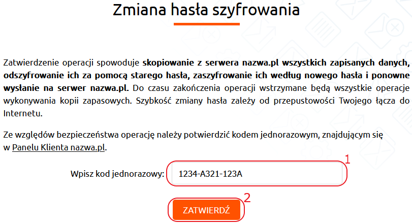 mail backup haslo szyfrowania kod jednorazowy