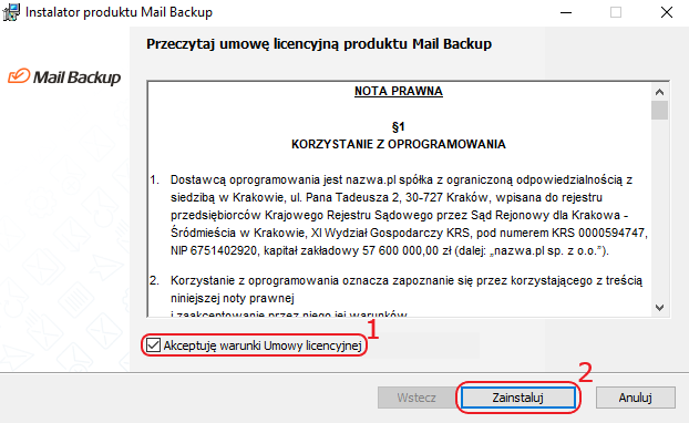 mail backup instalator licencja