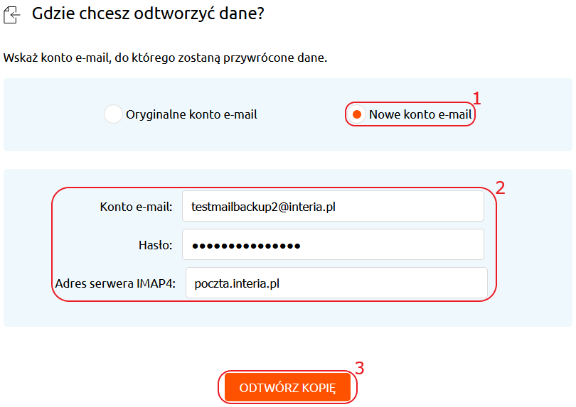 mail backup odtwarzanie wybierz nowe konto