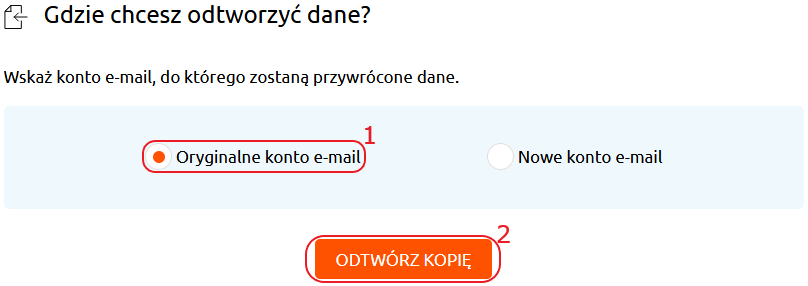 mail backup odtwarzanie wybierz oryginalne konto