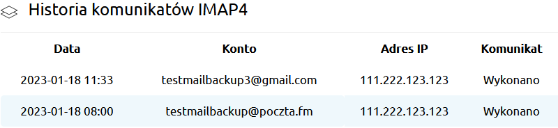 mail backup statystyki historia komunikatow