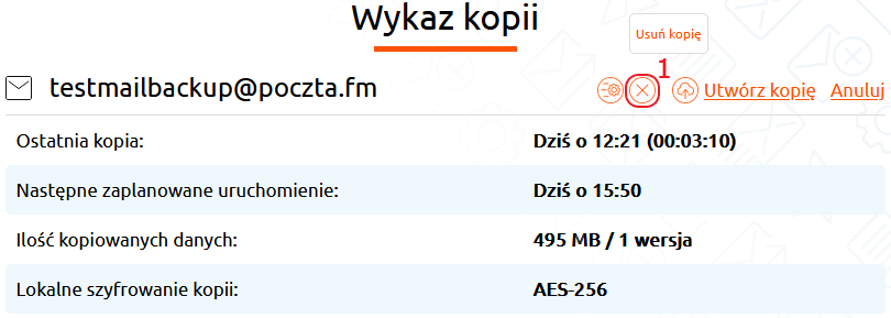 mail backup wykaz kopii usun