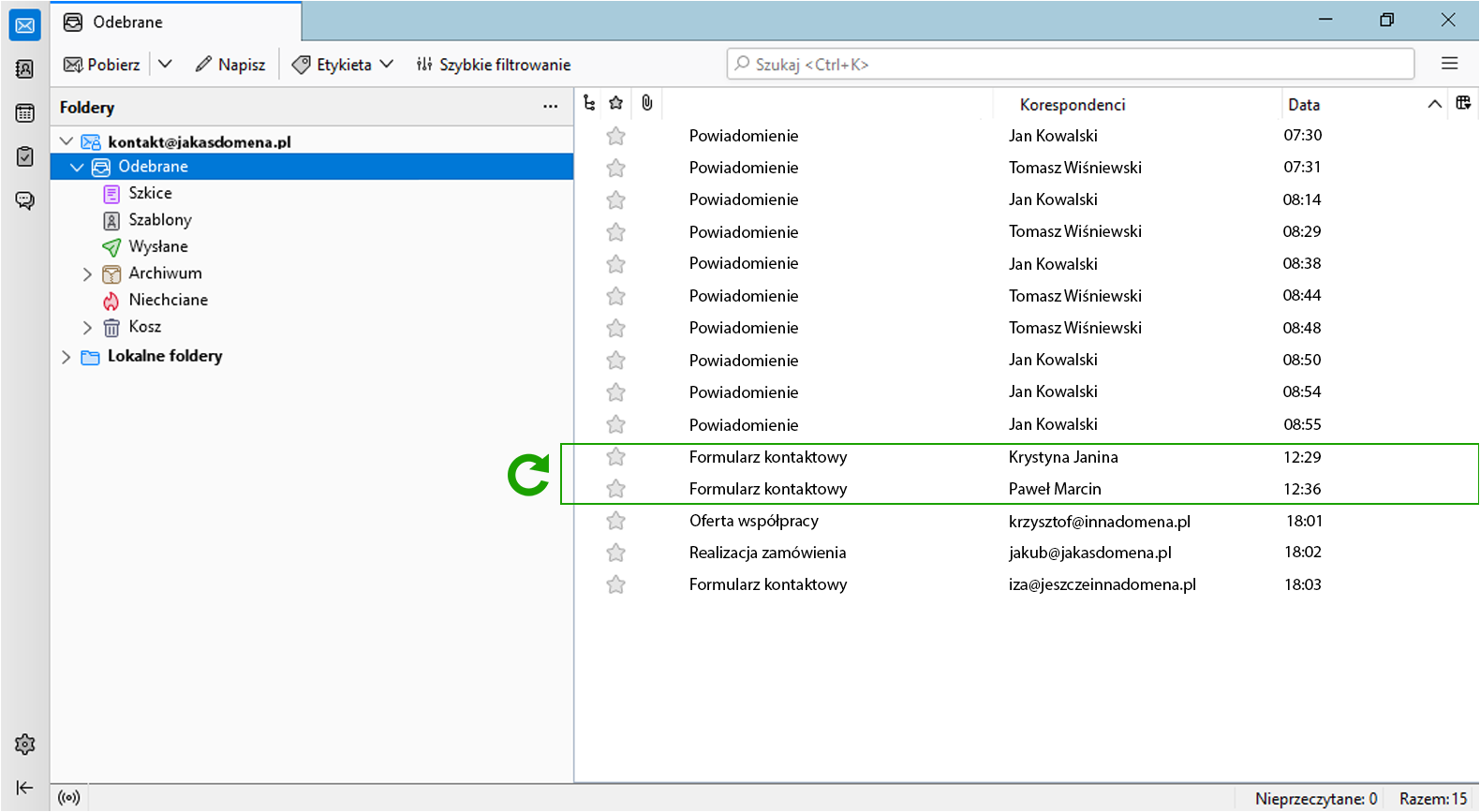 mail backup dogrywanie wiadomosci thunderbird przywrocone