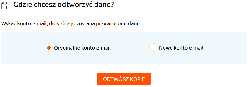 mail backup odtwarzanie wybierz oryginalne konto niezaznaczone