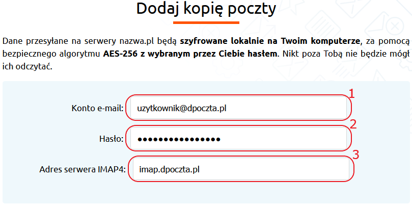 mail backup przenoszenie dhosting dodaj kopie dane konta