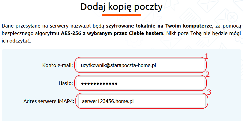 mail backup przenoszenie home dodaj kopie dane konta