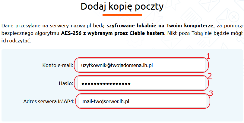 mail backup przenoszenie lh dodaj kopie dane konta
